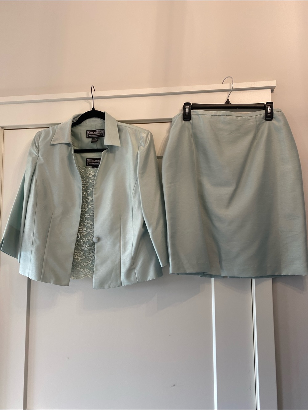 Jessica Howard Mint Green Skirt Set - Jacket, Lace Top, & Skirt